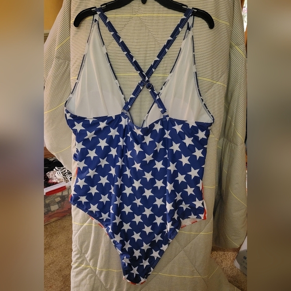 Shein American Flag One Piece Criss Cross Back Adj straps Bathing Suit 3XL - Picture 2 of 6